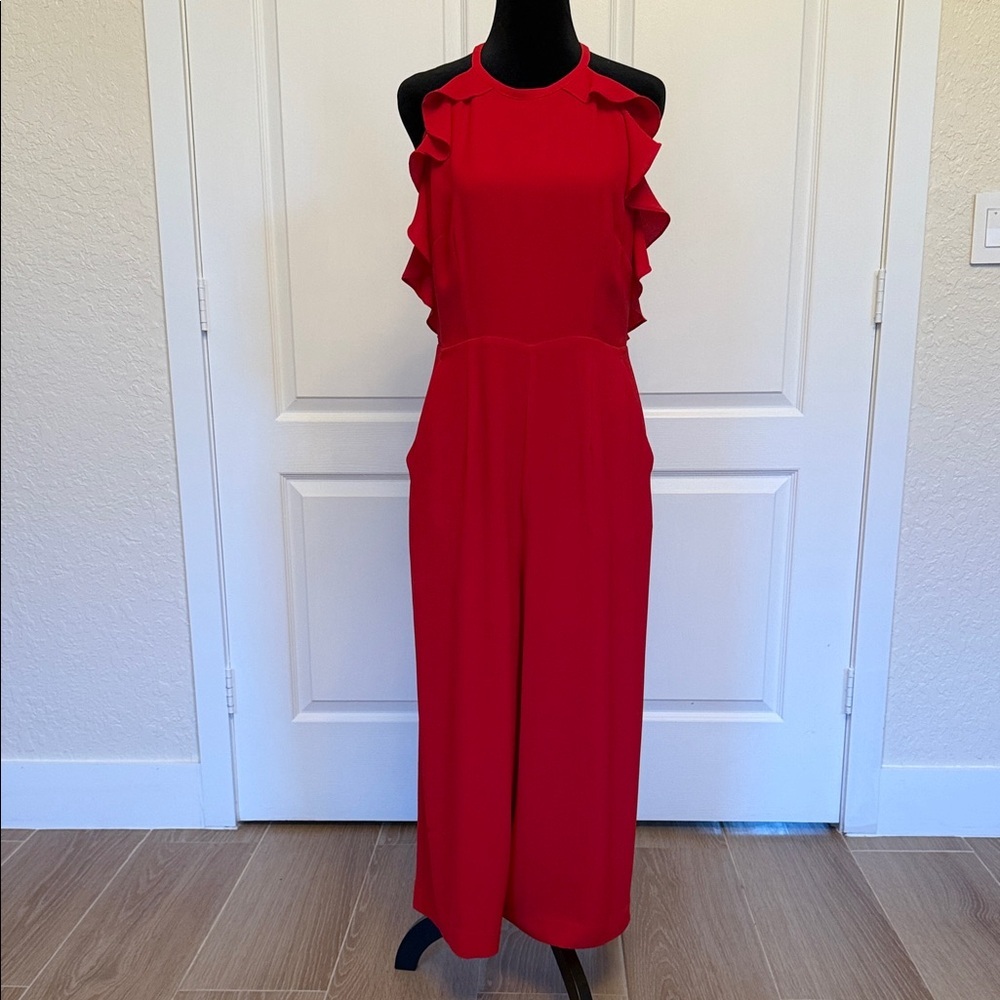 Whistles Red Ruffle-Shoulder Jumpsuit